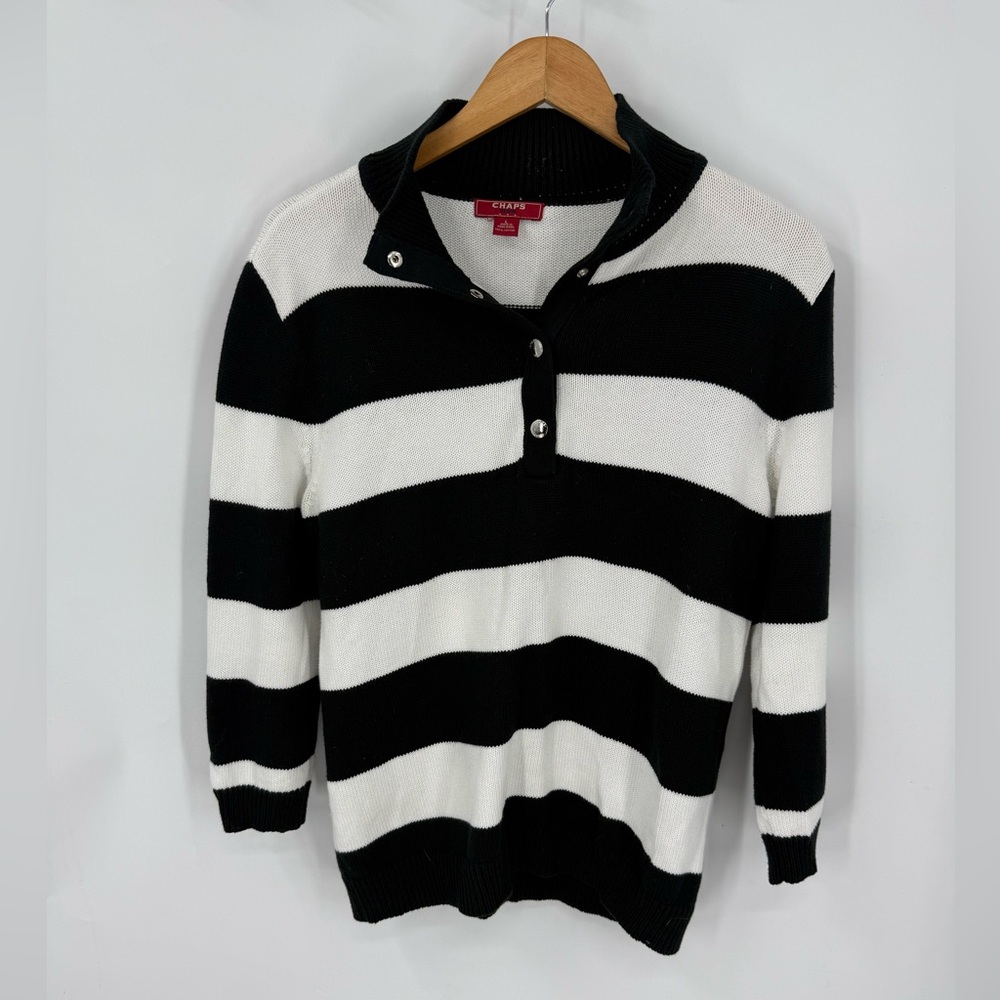 Chaps denim made in Hong Kong vintage 100% cotton Black/White Striped Sweater L